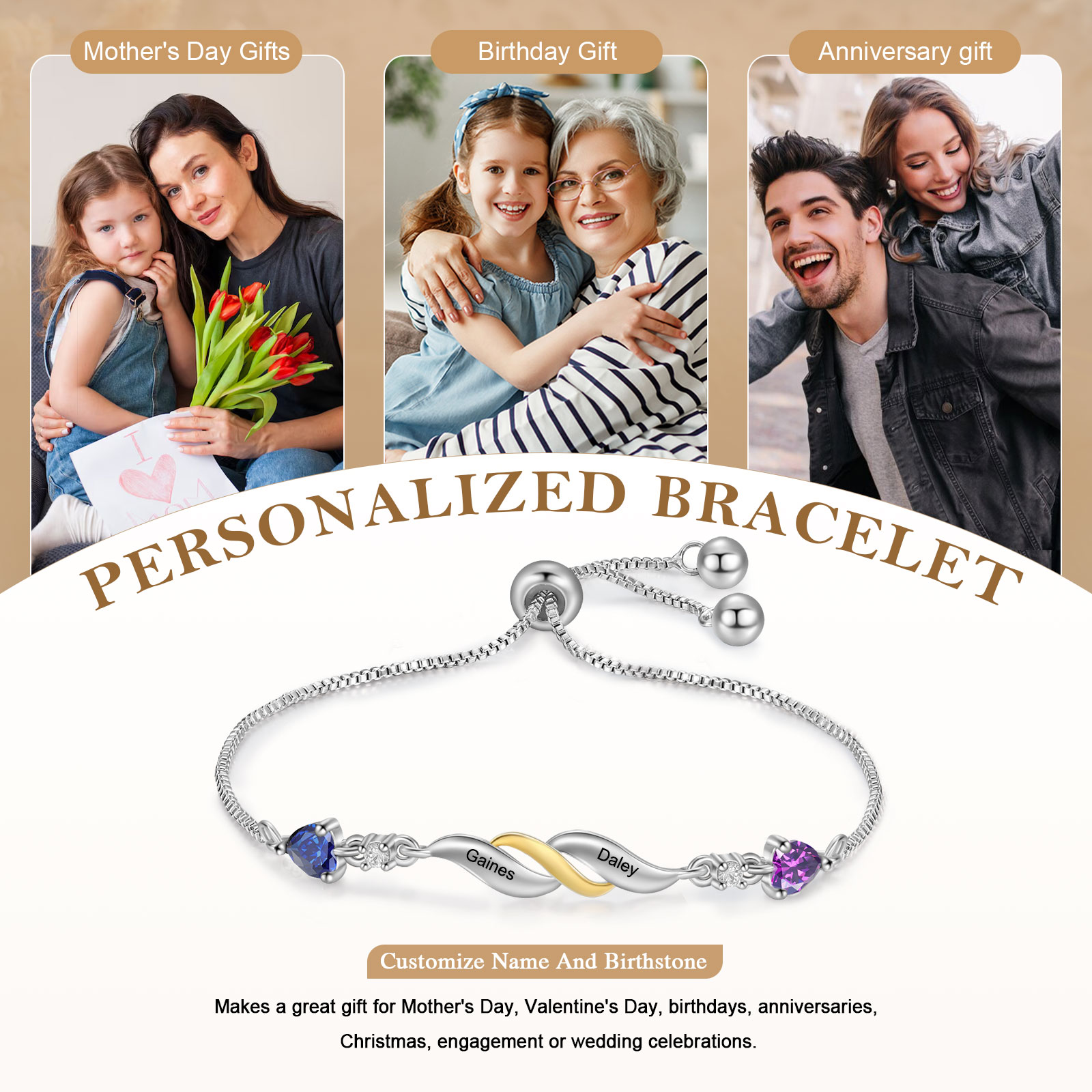 Adjustable Infinity Birthstone Bracelet