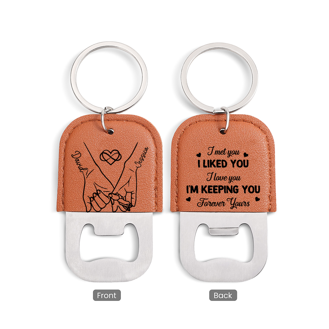 Personalized Leather Keychain With Bottle Opener For Couples Custom With 2 Names