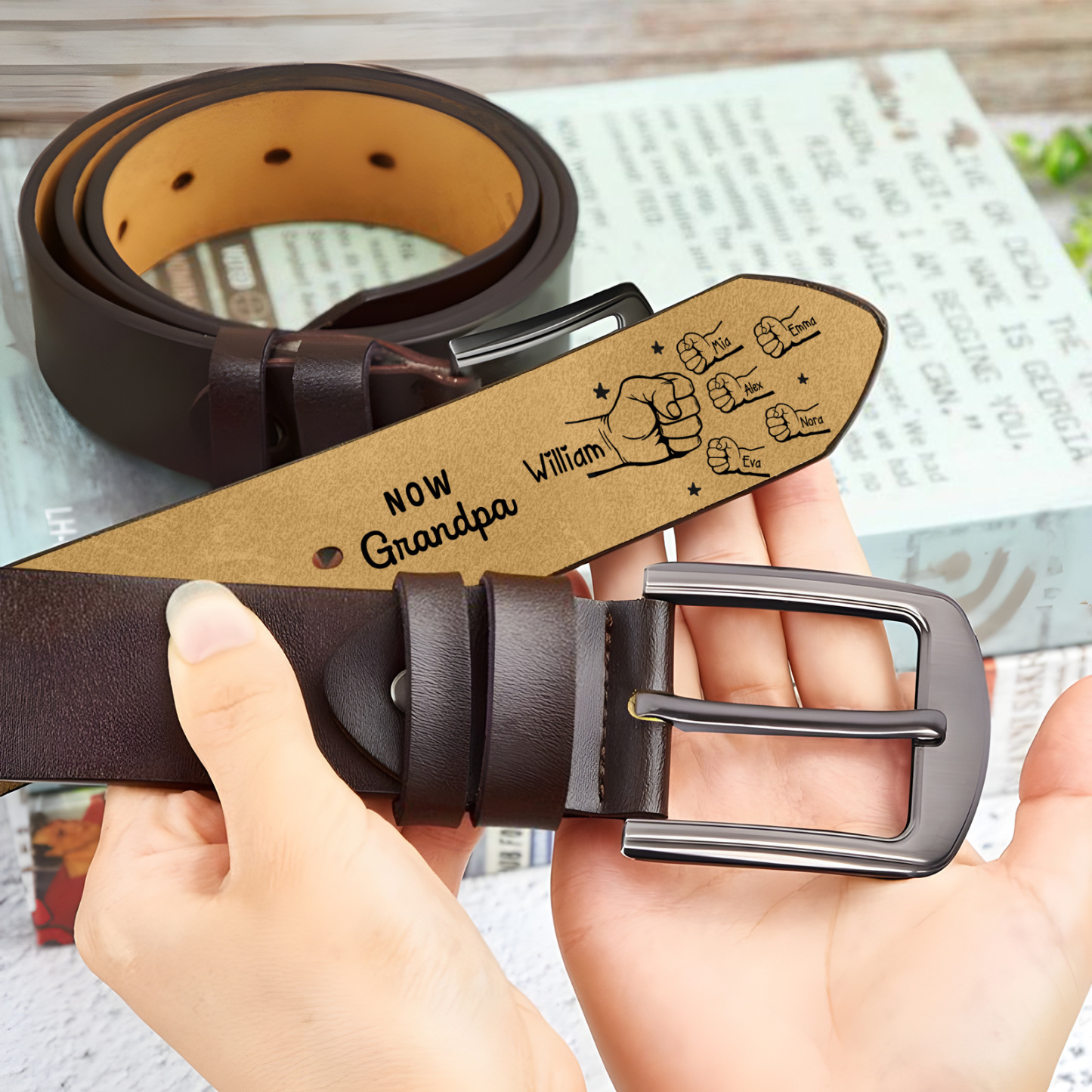 Personalized Leather Belt Custom Engraving Birthday Gift for Grandpa | Jessemade