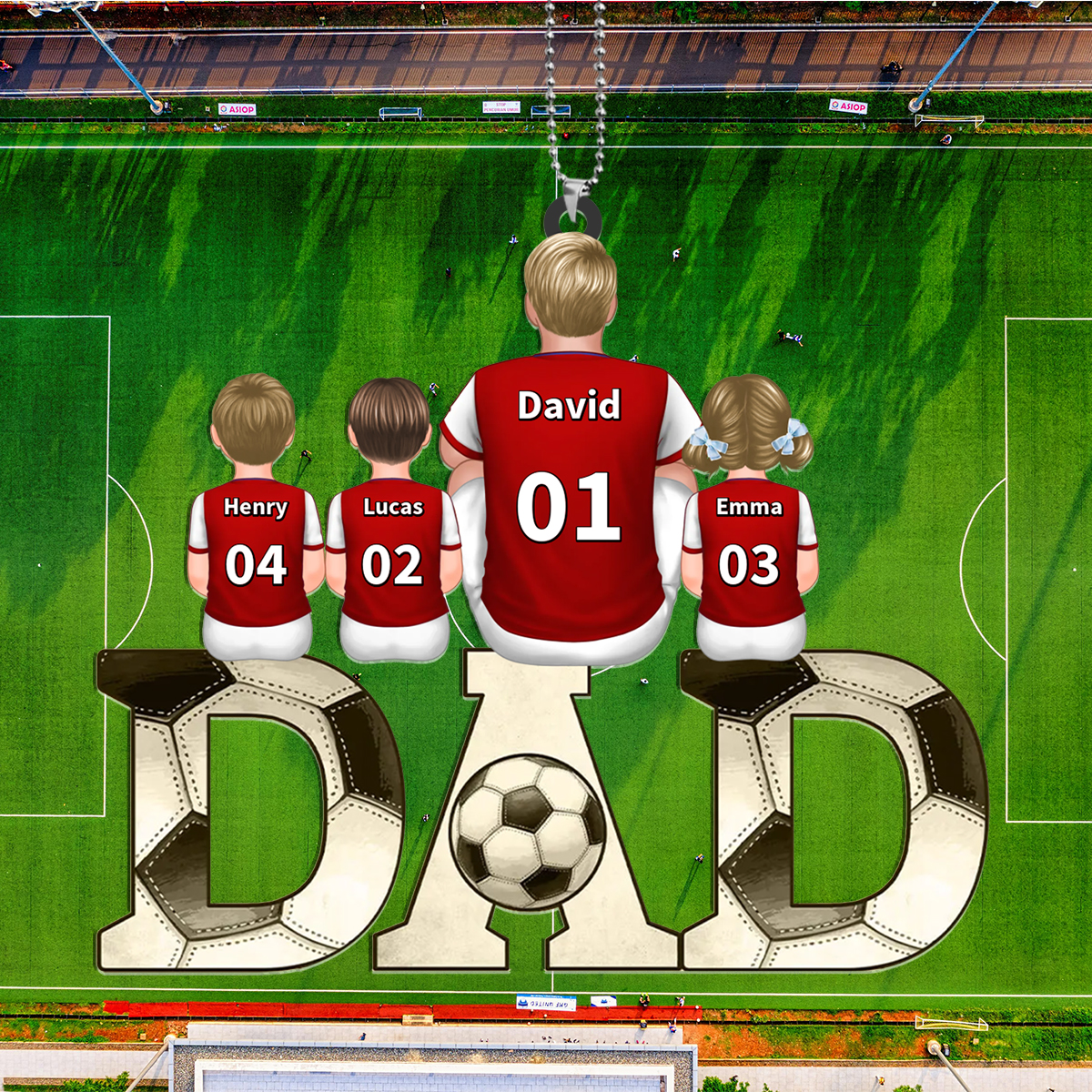 Custom Soccer Dad Ornament Keychain with Kids' Names - Father's Day Gift