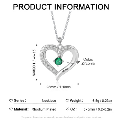 Personalized Double Heart Birthstone Necklace Customized with 1-5 Names