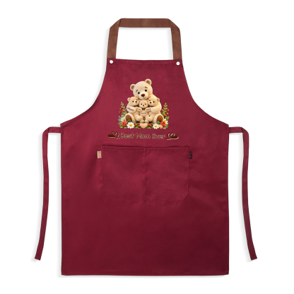Personalized Cooking Apron With Pocket Customized With 1-10 Names And Teddy Bear