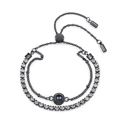 Personalized Photo Projection Bracelet with Double Rhinestone Row Adjustable Women’s Bracelet
