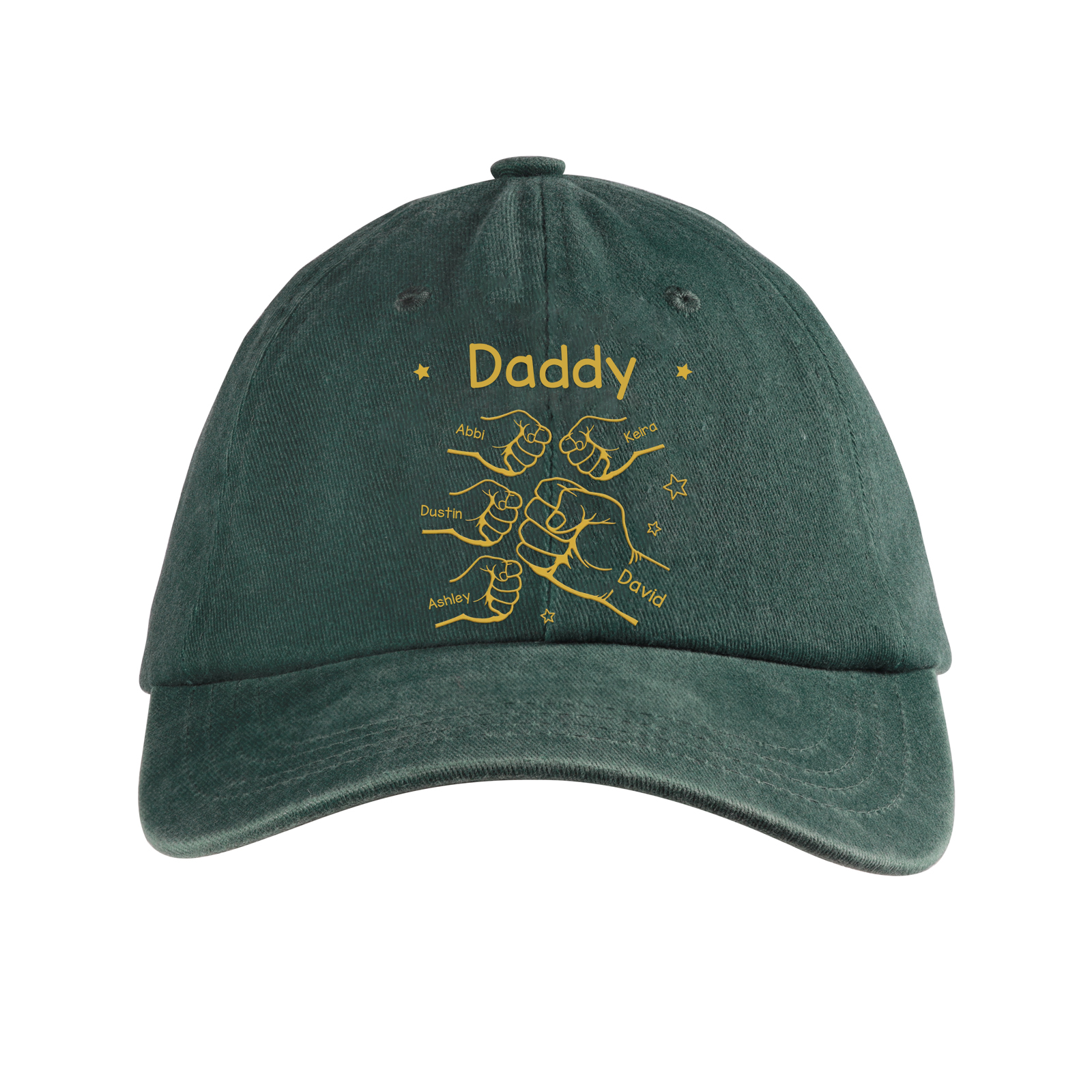 Personalized Washed Denim Baseball Cap Customized with 1-10 Names and Fist Bumps
