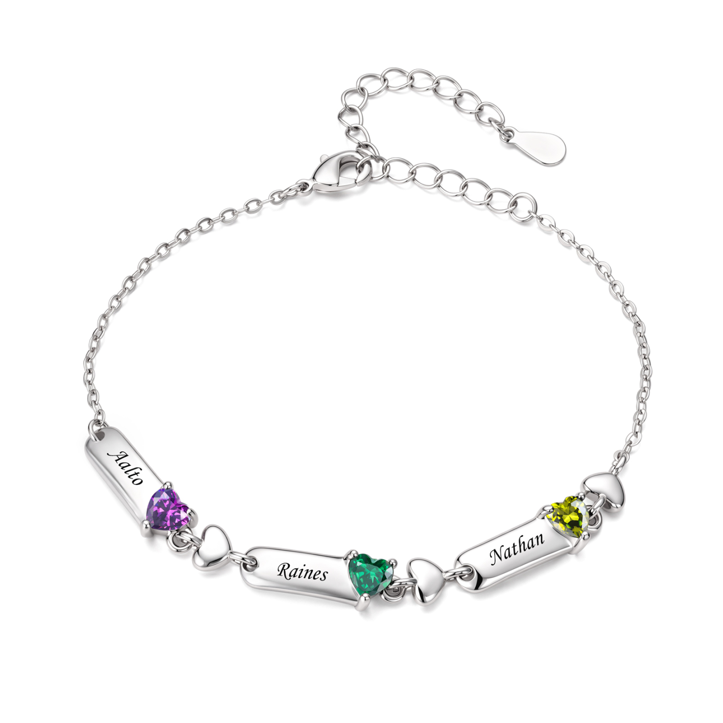 Personalized Birthstones Bracelet Customized With 1-6 Names And Heart-Shaped Stones Gift For Mom Or Grandma