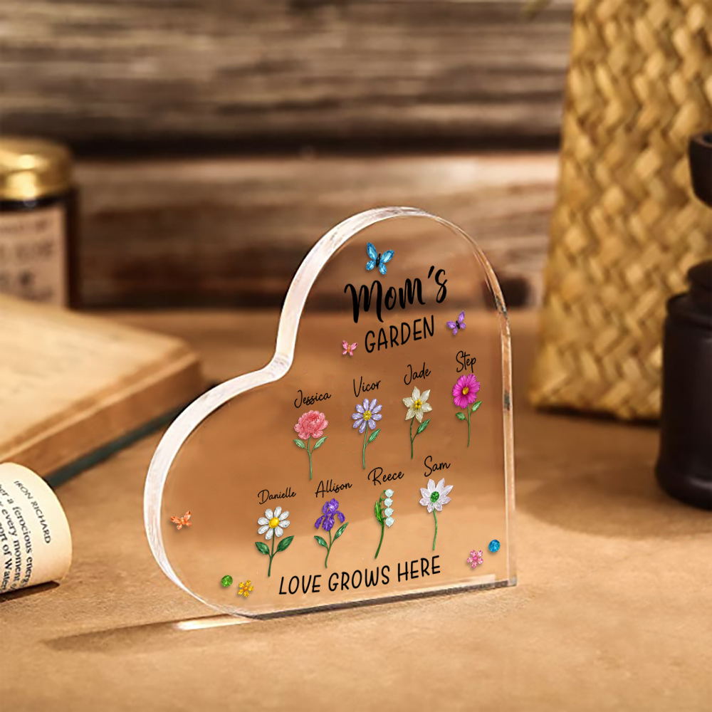 Personalized Acrylic Heart Plaque Mom Grandma's Garden Family Gift