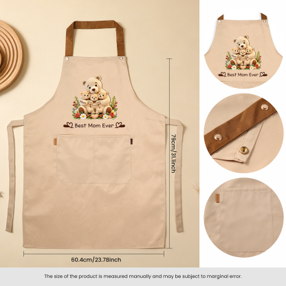 Personalized Cooking Apron With Pocket Customized With 1-10 Names And Teddy Bear