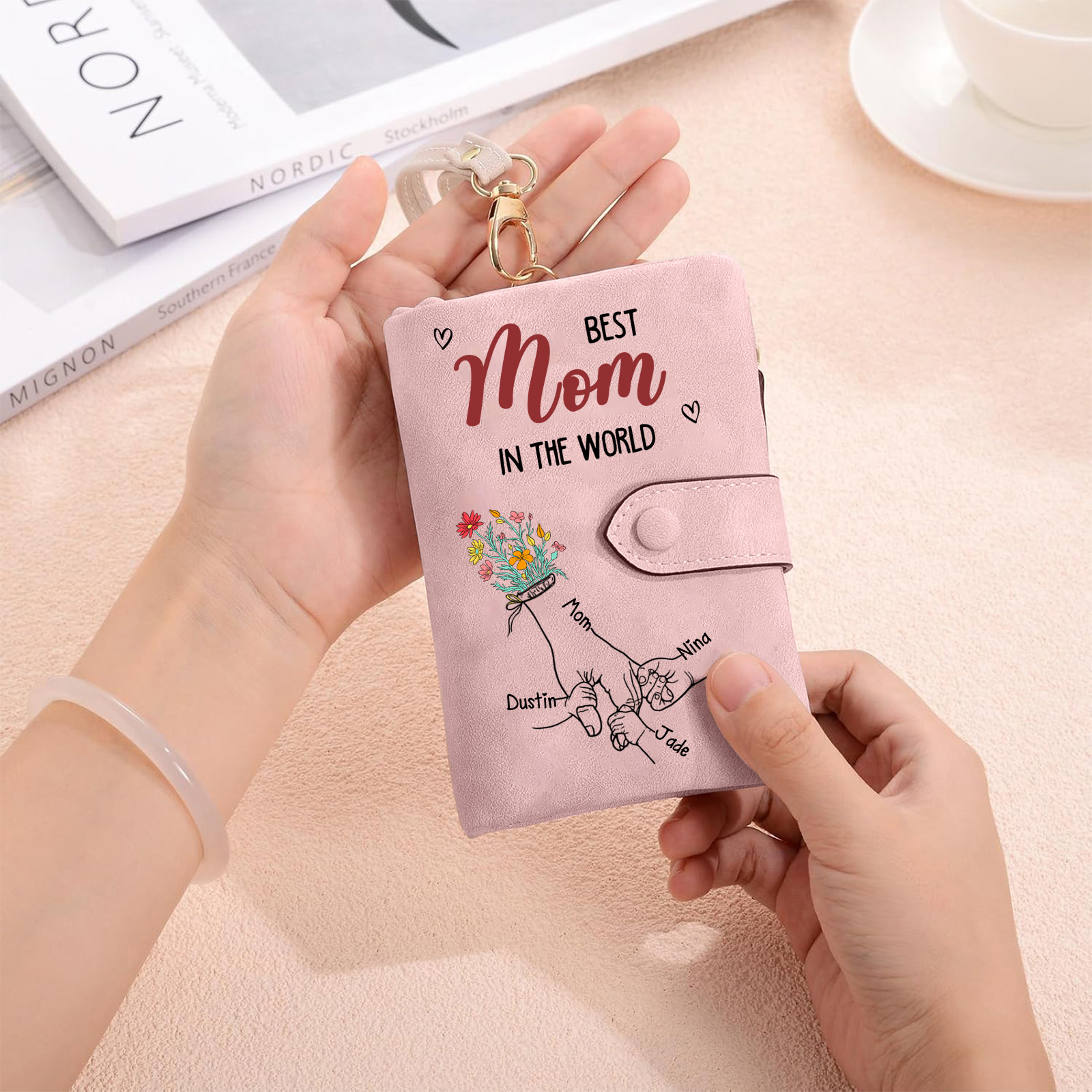 Personalized Pink Wristlet Purse Wallet for Mom or Grandma