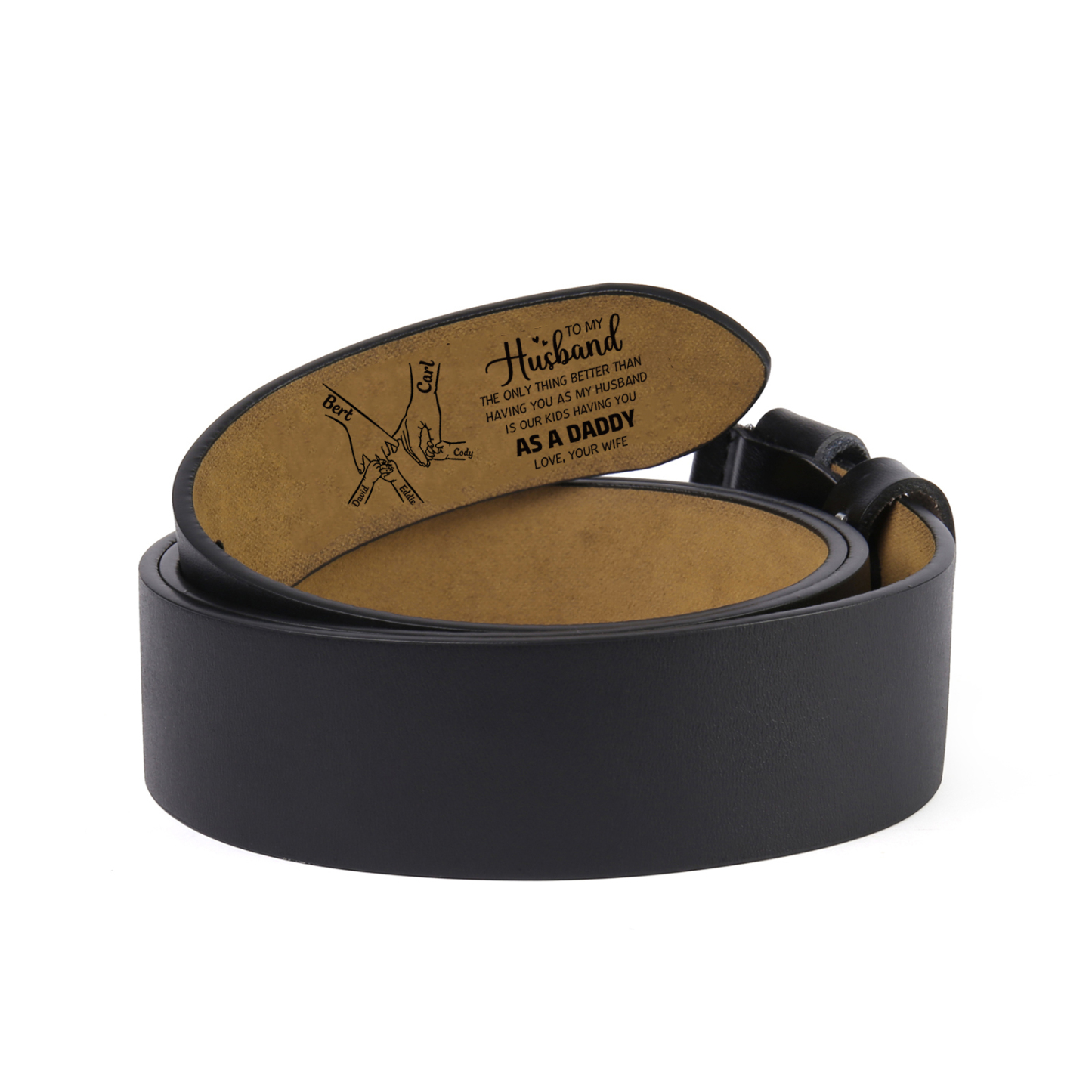 Personalized Leather Belt for Husband Dad Family Holding Hand with Engraved 3-8 Names