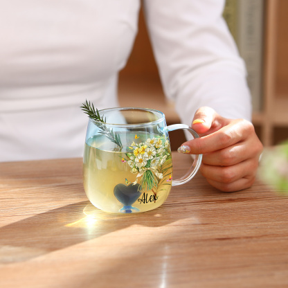 Custom Name Birth Flower Ombre Pink Glass Mug