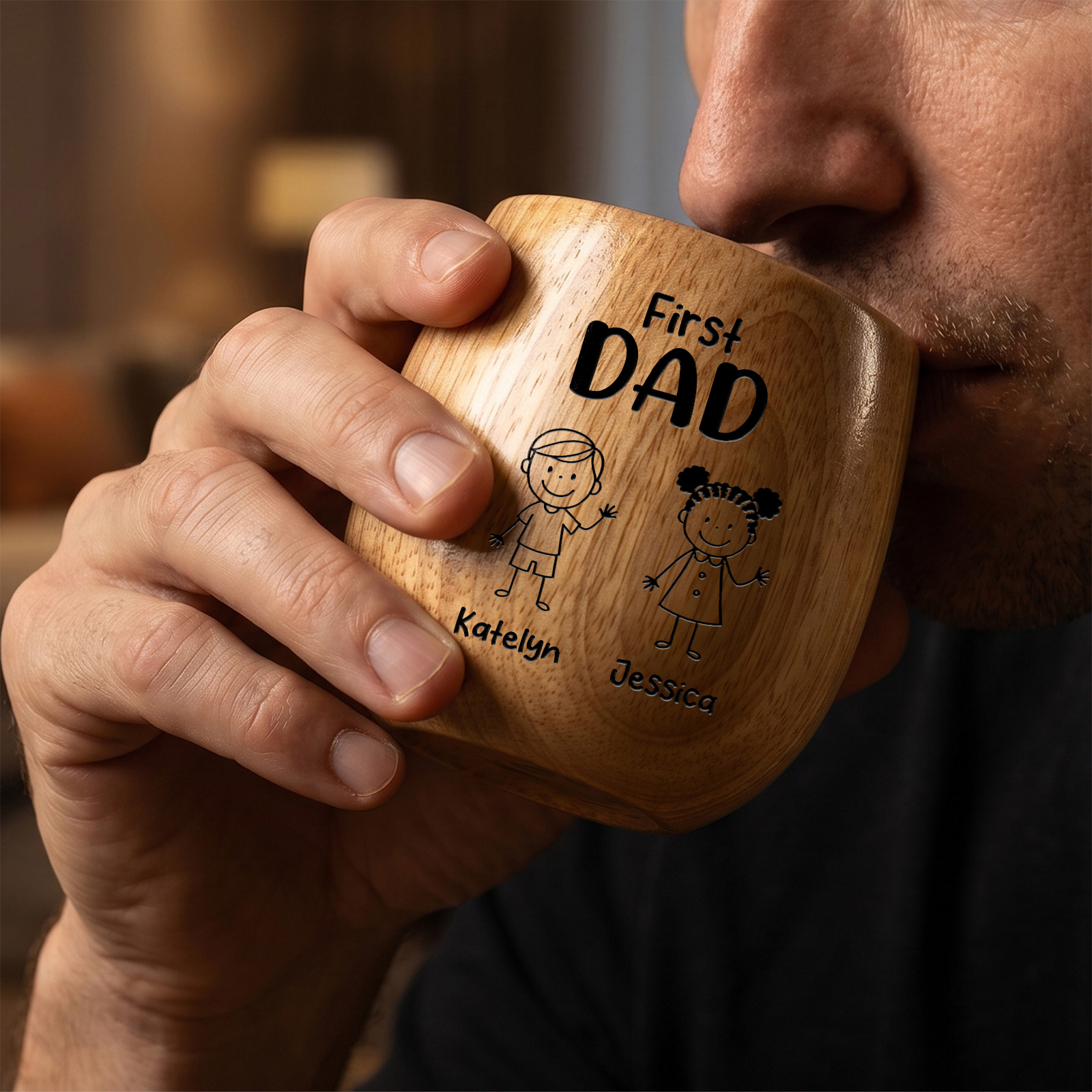 Personalized Wooden Whisky Cup for Dad or Grandpa Custom with 2-16 Children and Names