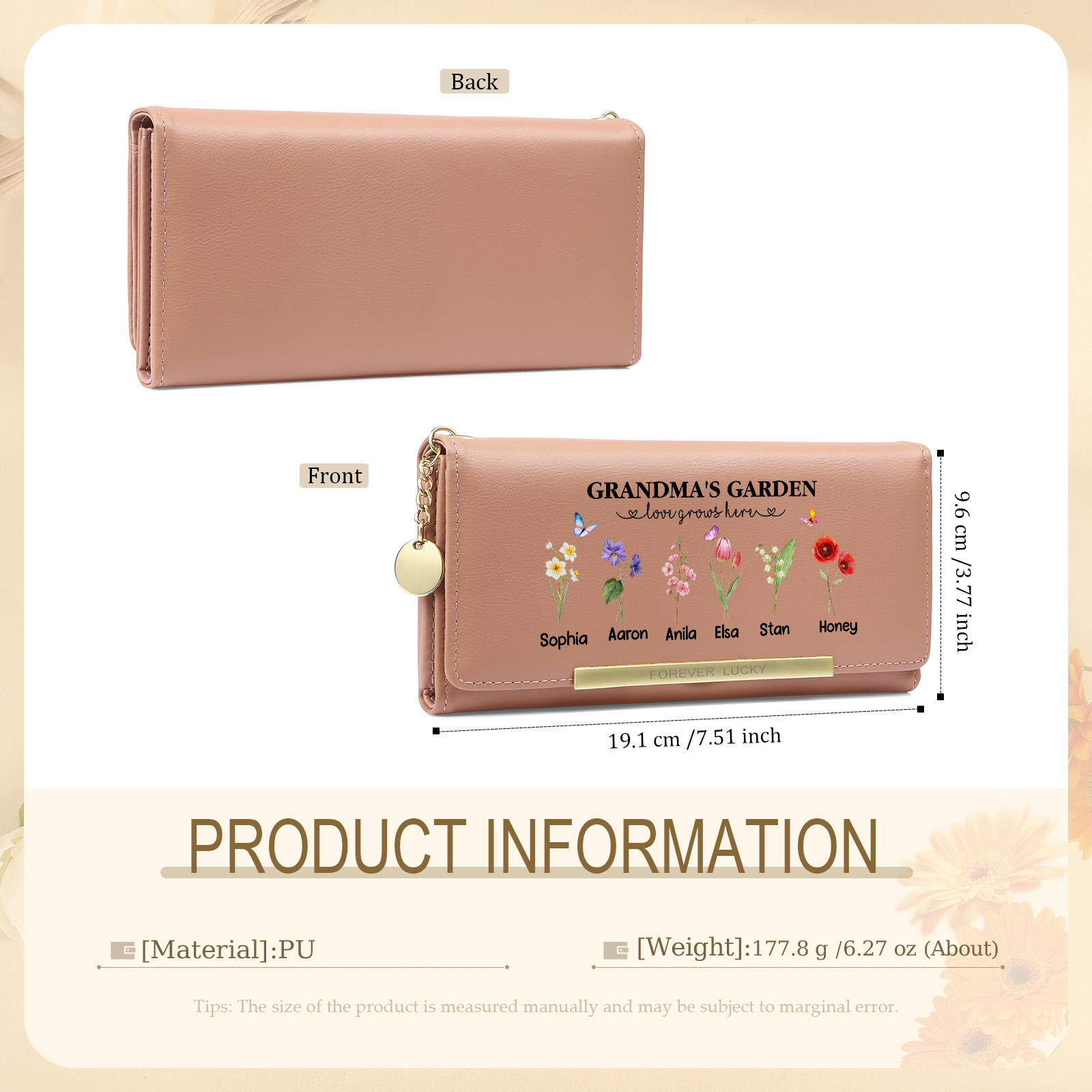 Grandparents Day Grandma Wallet Custom 1-6 Birth Flowers Names Mother’s Day Gift | Jessemade