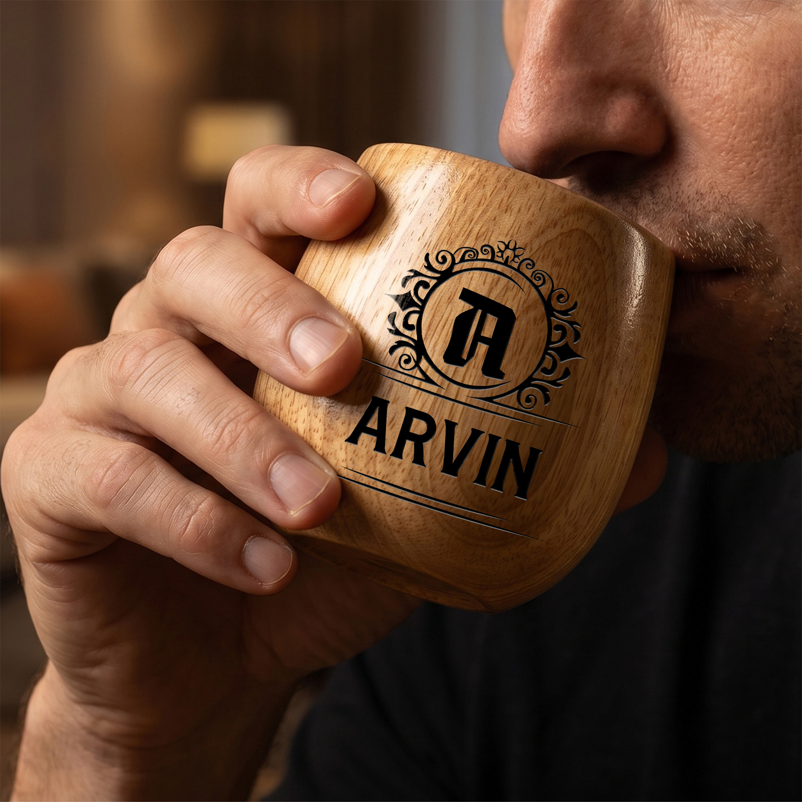 Personalized Wooden Whiskey Tumbler Engraved Name Cup for Dad or Grandpa
