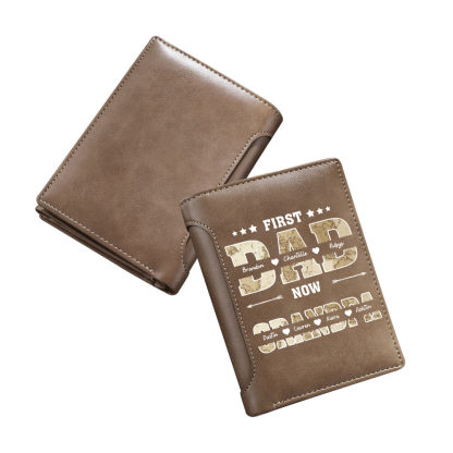 Personalized Leather Wallet With Map Design For Dad And Grandpa Customizable With 2–10 Names