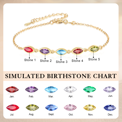 925 Sterling Silver Personalized Birthstones Bracelet Custom with 2–5 Marquise-Cut Stones
