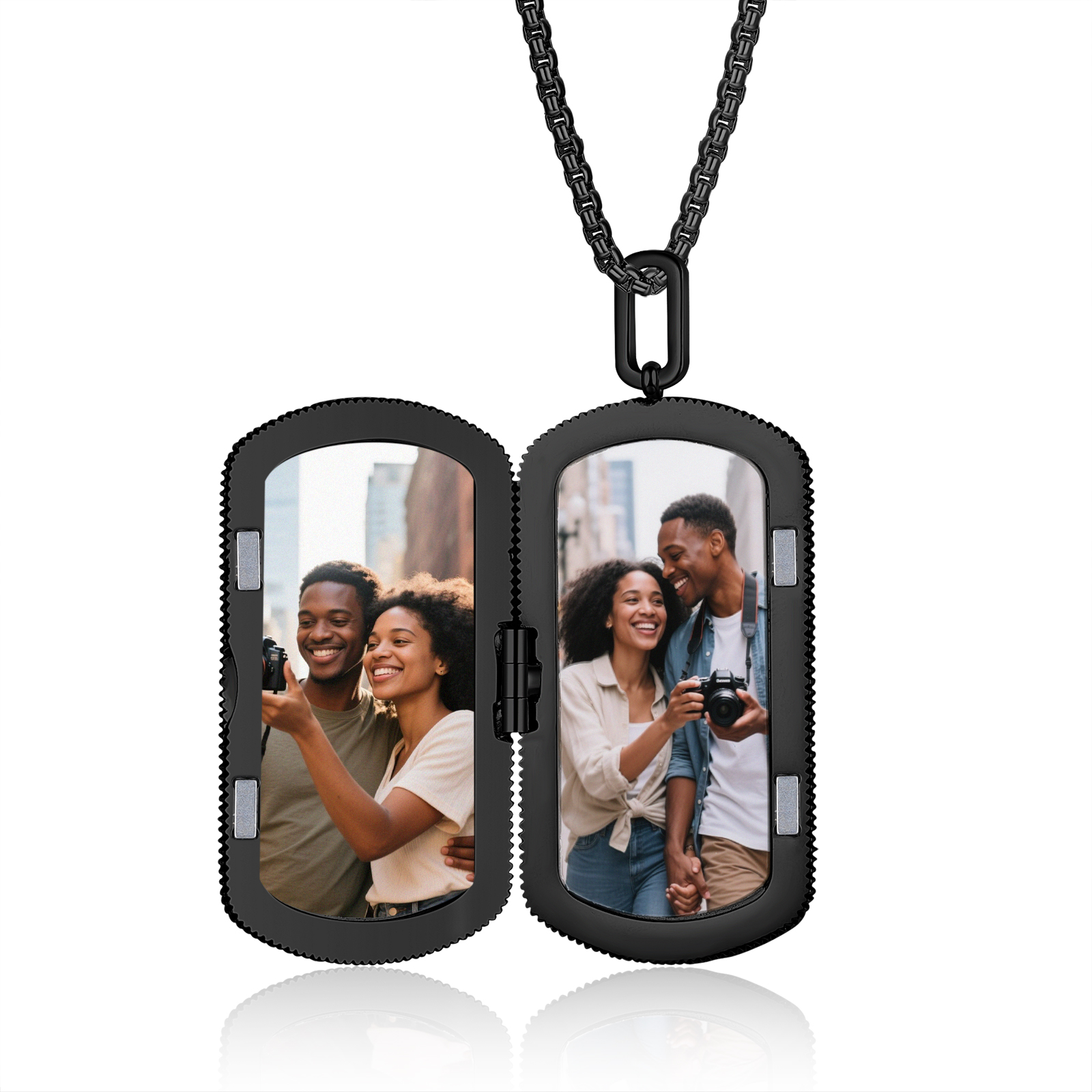 Personalized Dog Tag Locket Necklace for Men with Engraving and 2 Photos