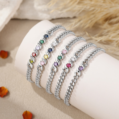 Personalized Cuban Link Bracelet Custom with 1–5 Names and Birthstones