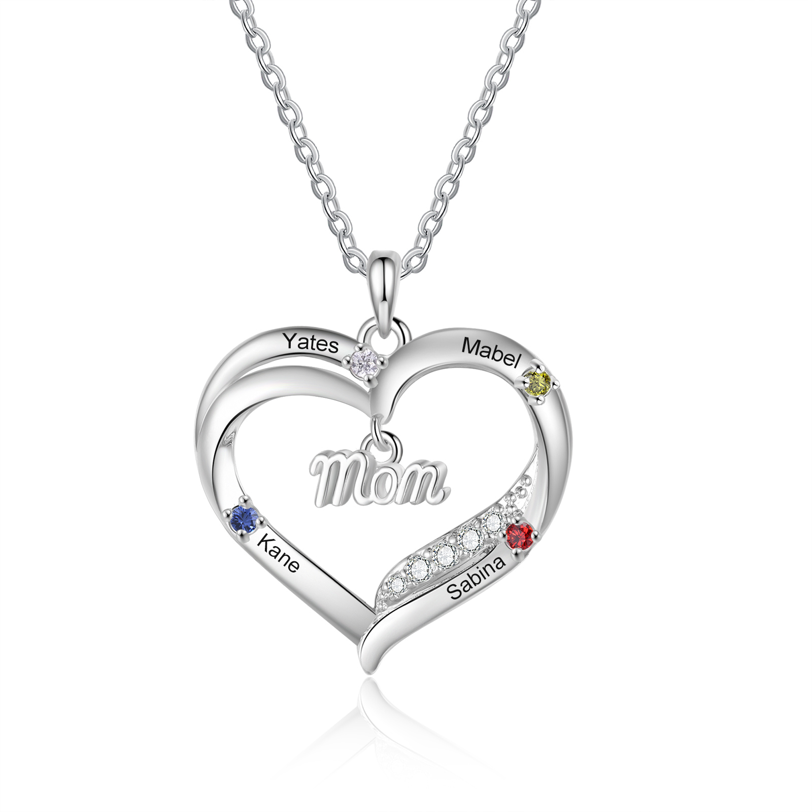 Personalized Mom Heart Necklace with 2–5 Kids Names and Birthstones