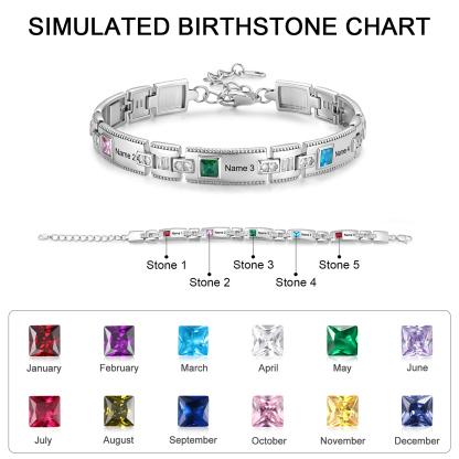 Personalized Square Link Bracelet Custom with 2-5 Names and Birthstones
