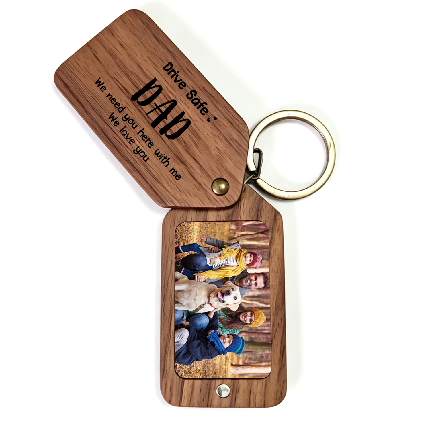 Personalized Wooden Photo Keychain Drive Safe Dad