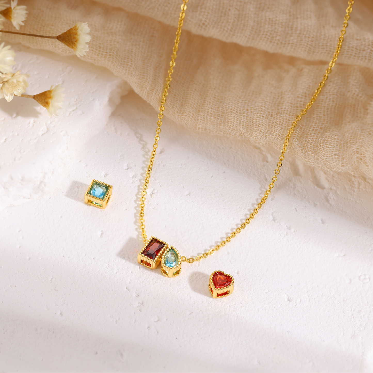 Personalized Birthstone Charm Necklace Customized with 1-6 Stones