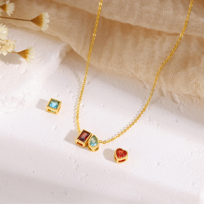 Personalized Birthstone Charm Necklace Customized with 1-6 Stones