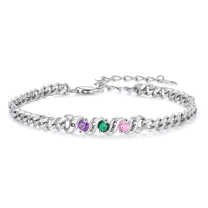 Personalized Cuban Link Bracelet Custom with 1–5 Names and Birthstones