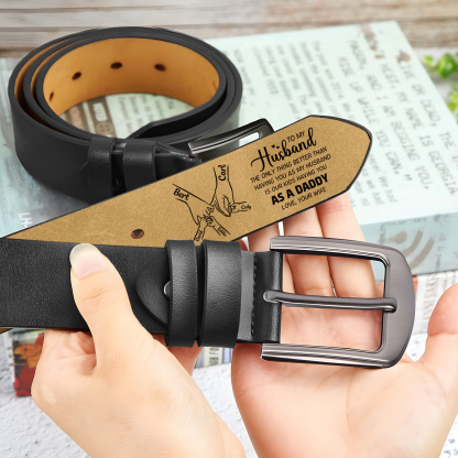 Personalized Leather Belt for Husband Dad Family Holding Hand with Engraved 3-8 Names