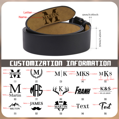 Personalized Leather Belt For Men Custom Initial And Name Engraved Pattern