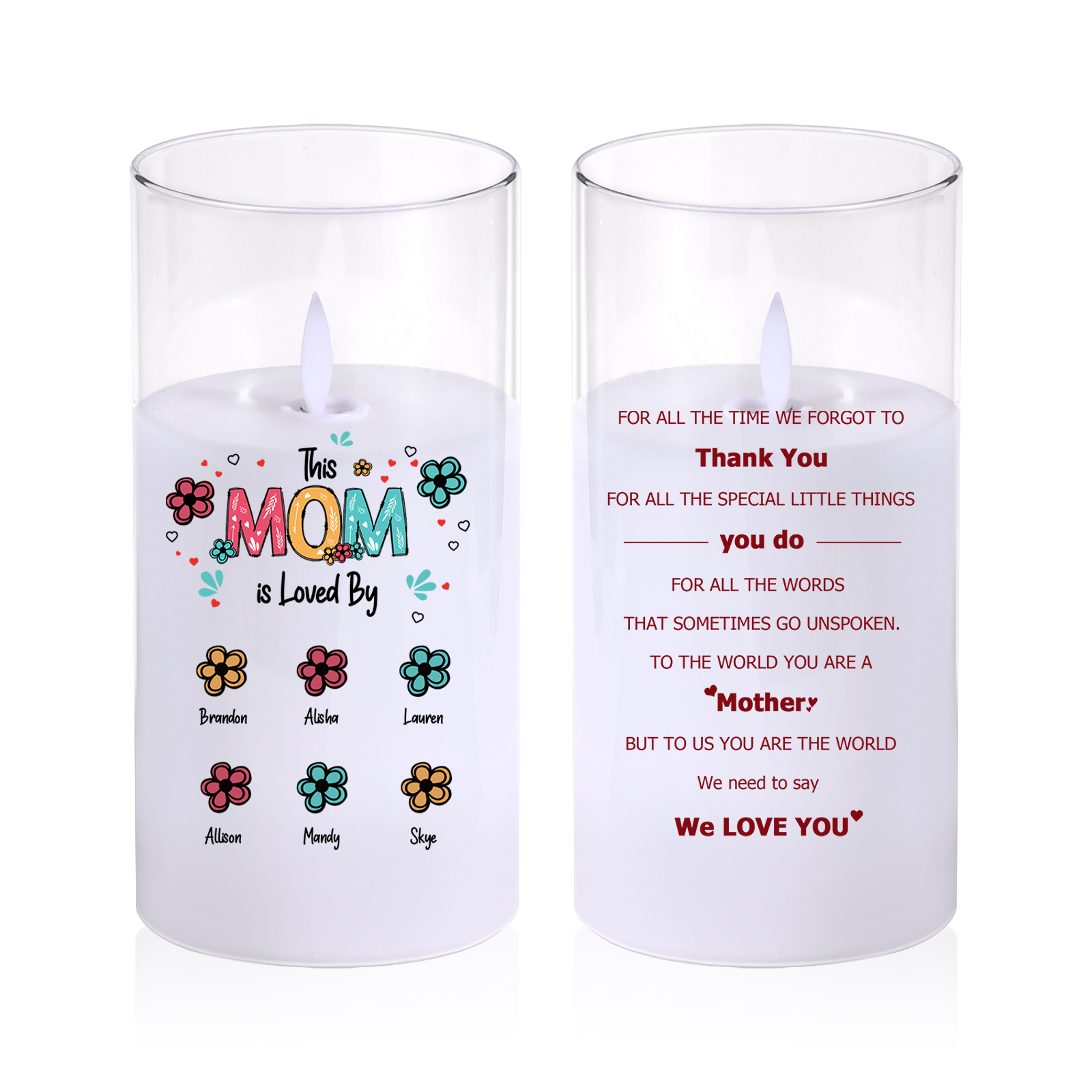 Personalized LED Glass Candle - This Mom Is Loved By