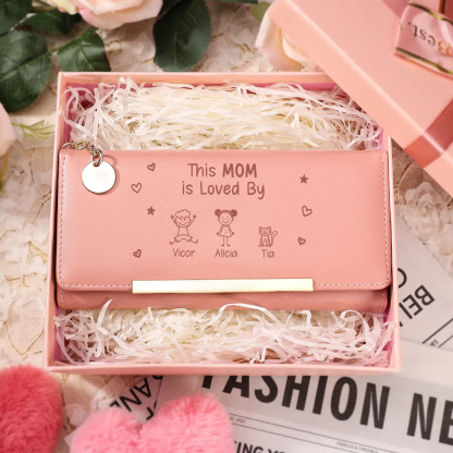 Personalized Mom Long Wallet Custom 1-6 Kids Name Purse This Mom Is Loved By Ideal Birthday Mother’s Day Gift from Children | Jessemade