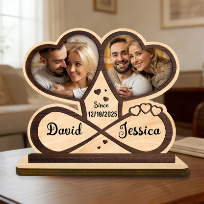 Personalized Wooden Plaque with Photos, First Names, and Date – Romantic Decor for Couples