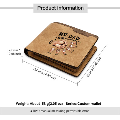 Best Dad Ever - Personalized Leather Wallet Custom 2-7 Names and Fist Bump| Father's Day Gift for Dad | Jessemade