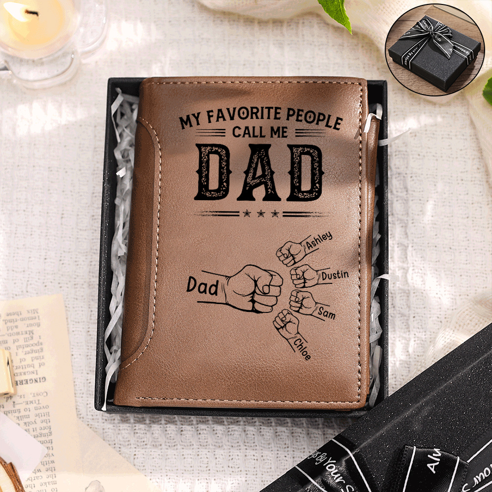 Personalized Leather Wallet for Dad Customized with 1-6 Kids’ Fists and Names gift for Father’s Day or birthday for dad and grandpa | Jessemade