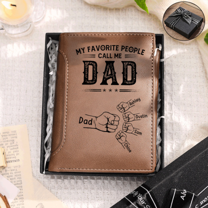 Personalized Leather Wallet for Dad Customized with 1-6 Kids’ Fists and Names gift for Father’s Day or birthday for dad and grandpa | Jessemade