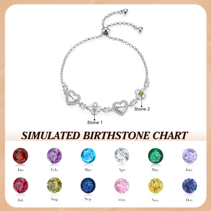 Personalized Birthstone Bracelet with Heart and Flowers Customized with 2–5 Names and Stones