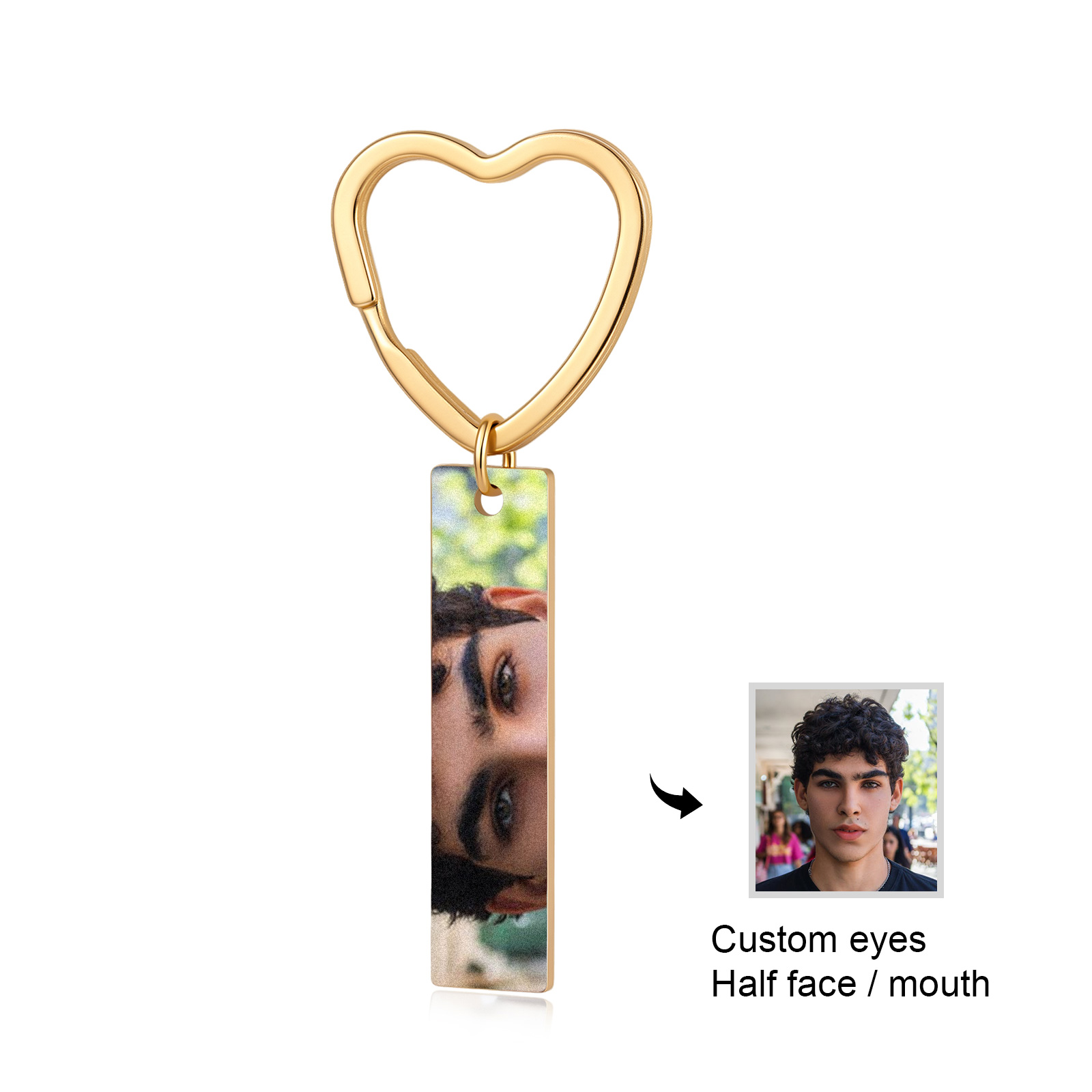Personalized Photo Keychain Necklace Custom with Eyes Lips or Half Face Picture and Custom Text