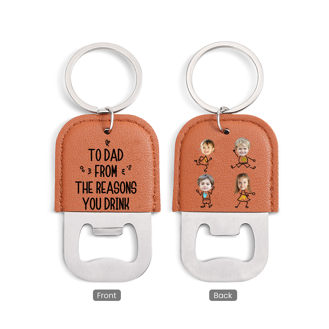 Personalized Leather Keychain With Bottle Opener For Dad Customized With 1–6 Children’s Names And Photo