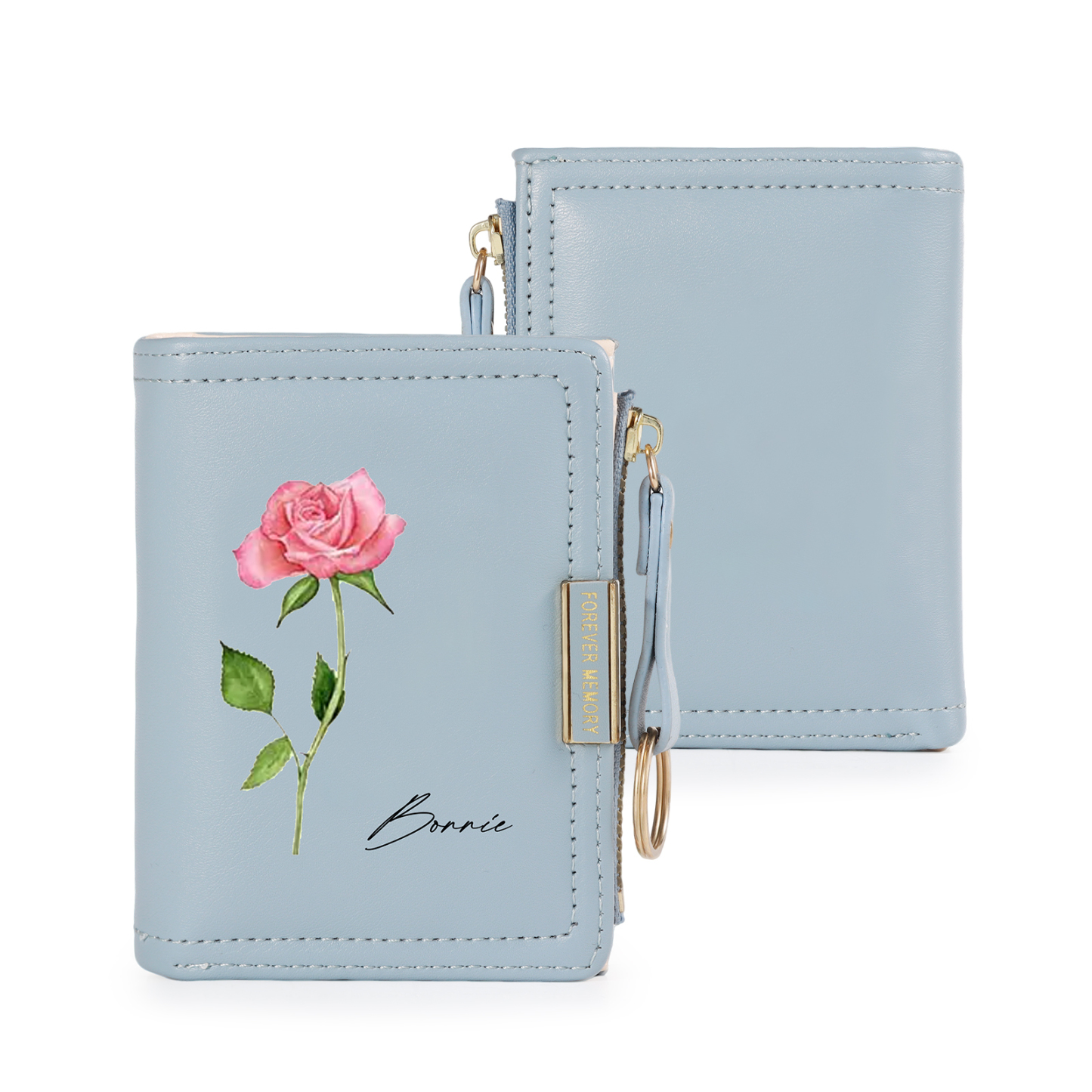 Personalized Women’s Leather Wallet Custom With Name And Birth Flower