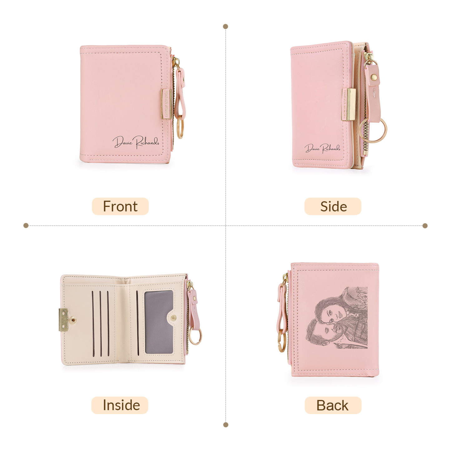 Personalized Leather Zippered Wallet Custom With Photo And Engraved Name