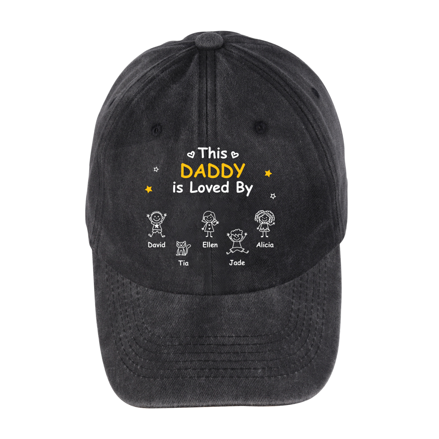 Personalized Cotton Baseball Cap Customized with 1–10 Names and a Child’s Drawing