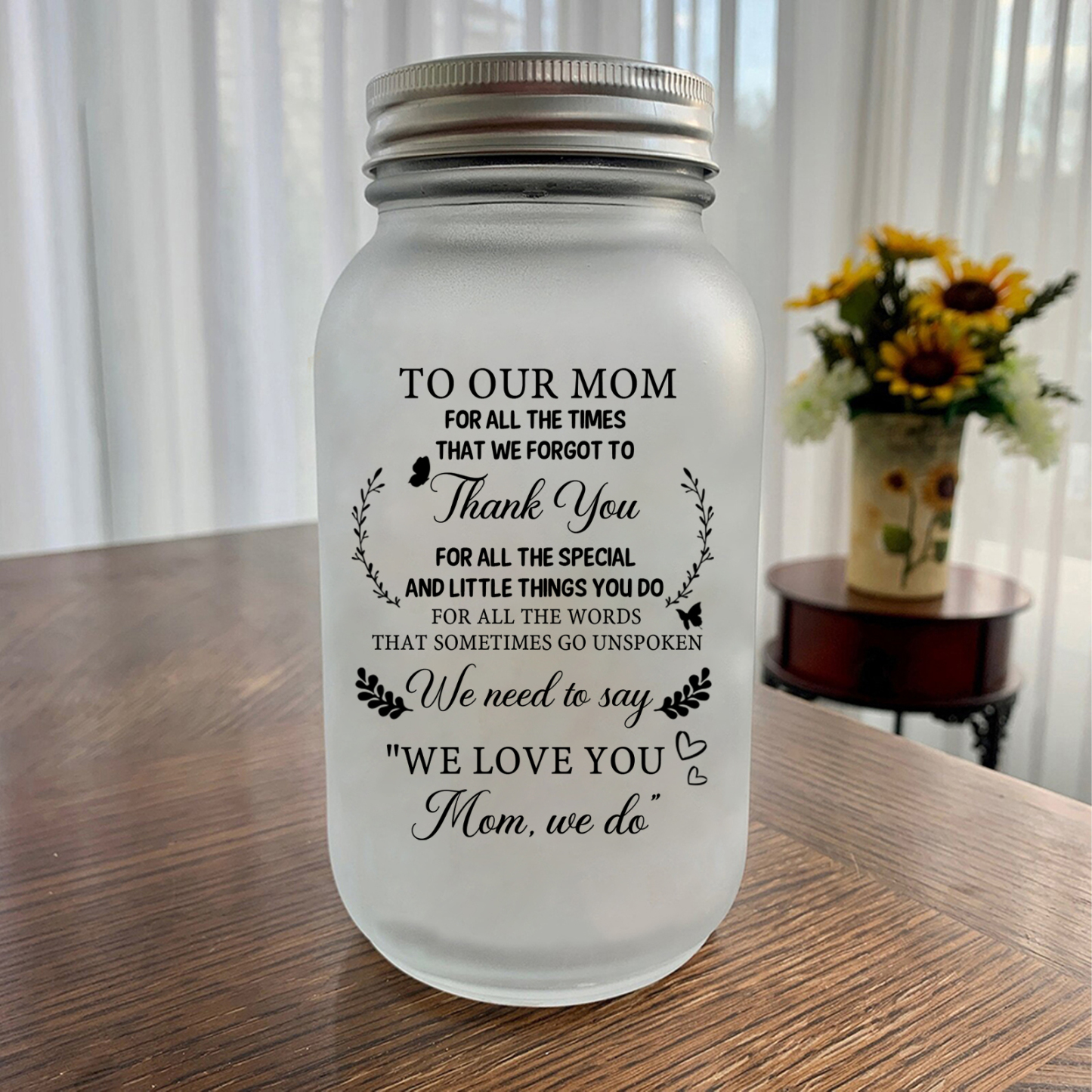 Personalized Solar Glass Bottle Mason Jar Light with family tree – Thank you, Mom