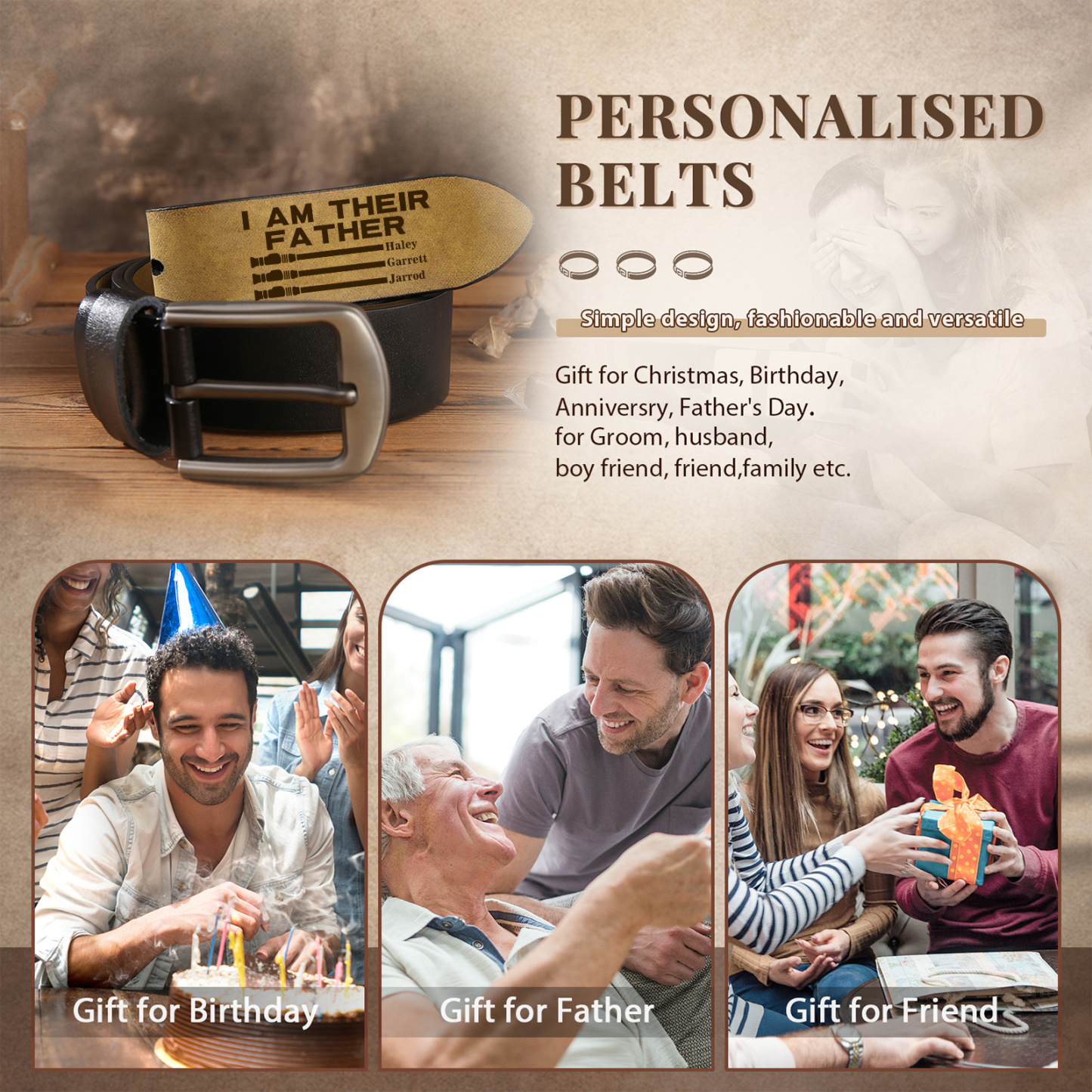 Personalized Leather Belt I Am Their Father Engraved with 1-6 Names
