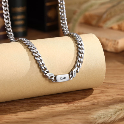 Personalized Cuban Chain Necklace for Dad Grandpa Man Cutsomized with 1-6 Names and Engraved Text