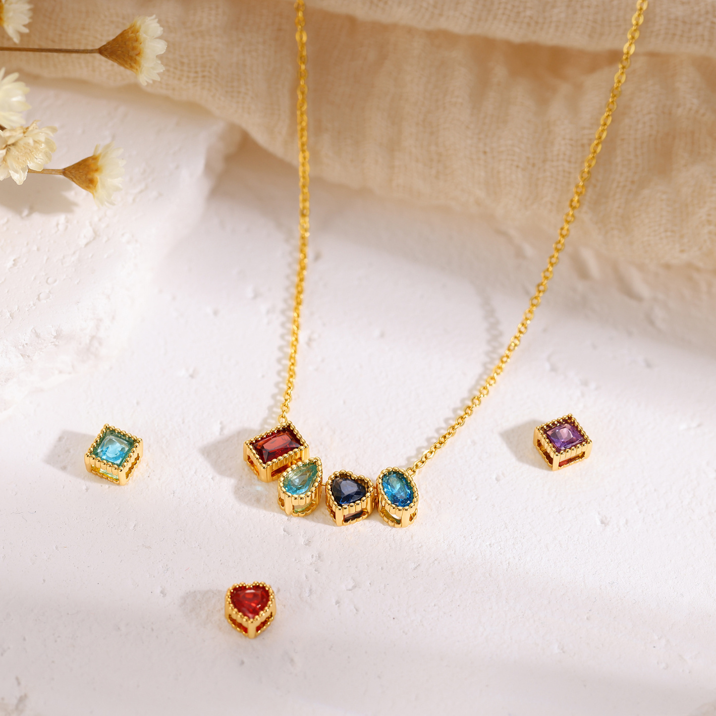 Personalized Birthstone Charm Necklace Customized with 1-6 Stones