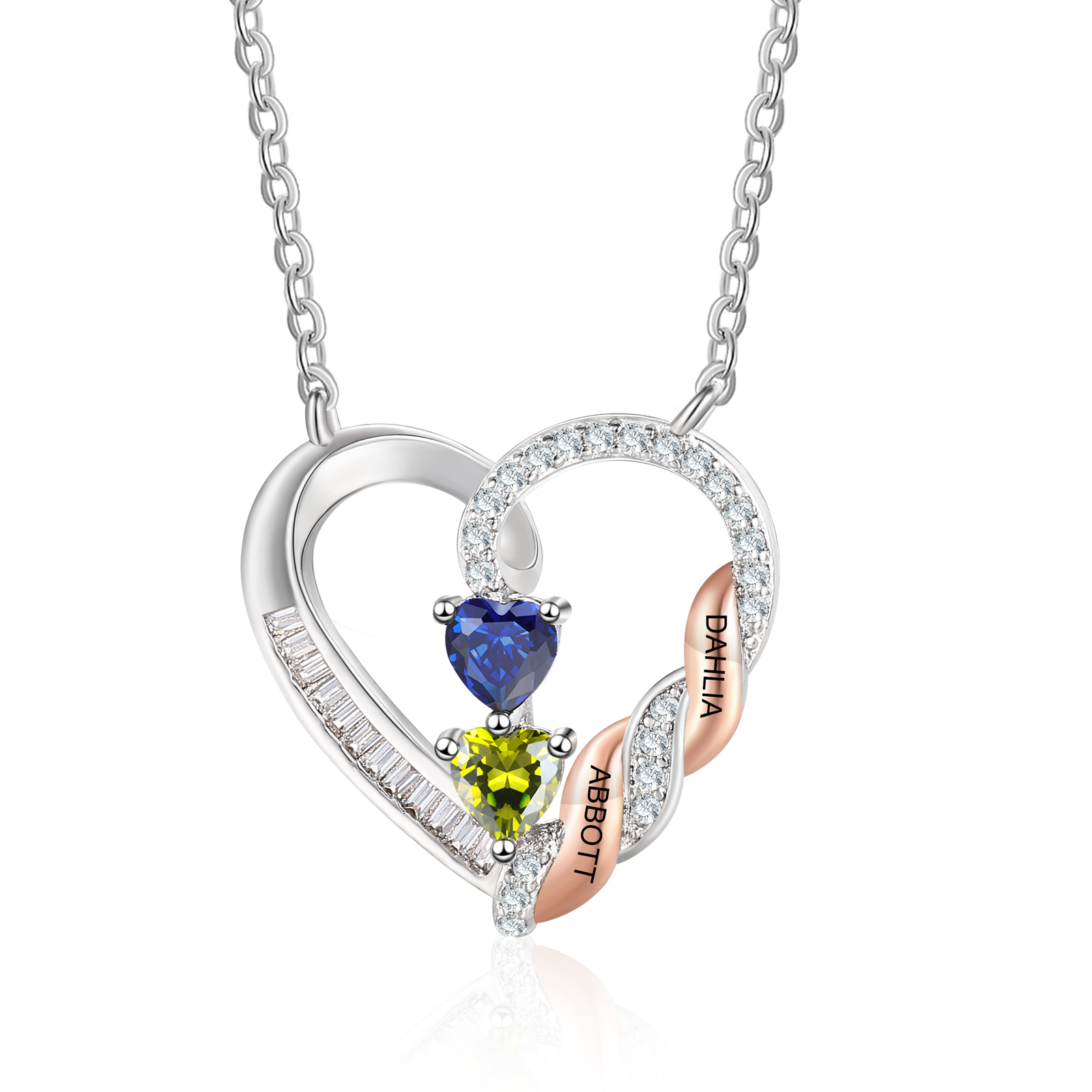 Custom Heart Necklace with 2 to 4 Names and Birthstones, Birthday Gift | Jessemade