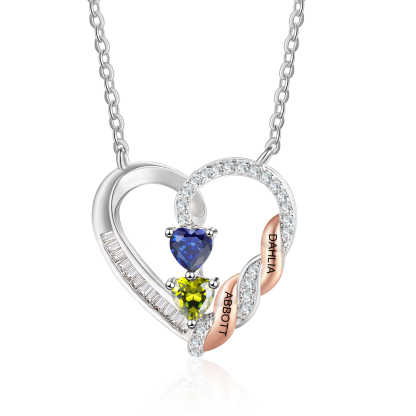 Custom Heart Necklace with 2 to 4 Names and Birthstones, Birthday Gift | Jessemade