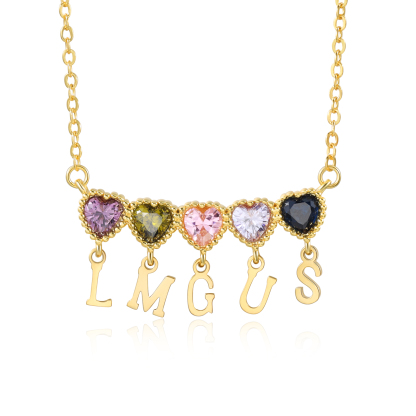 Personalized Heart Birthstone Initials Necklace for Women
