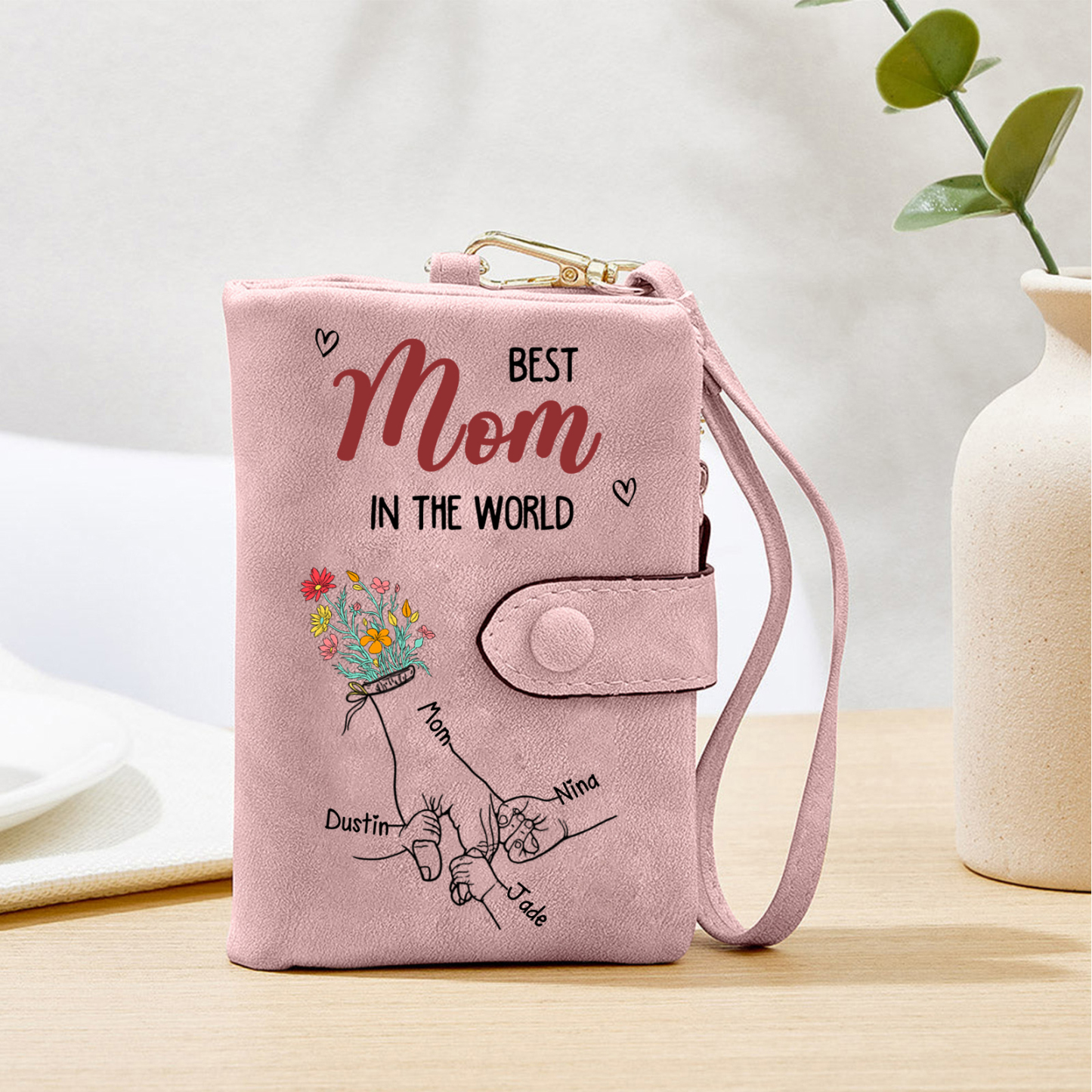 Personalized Pink Wristlet Purse Wallet for Mom or Grandma