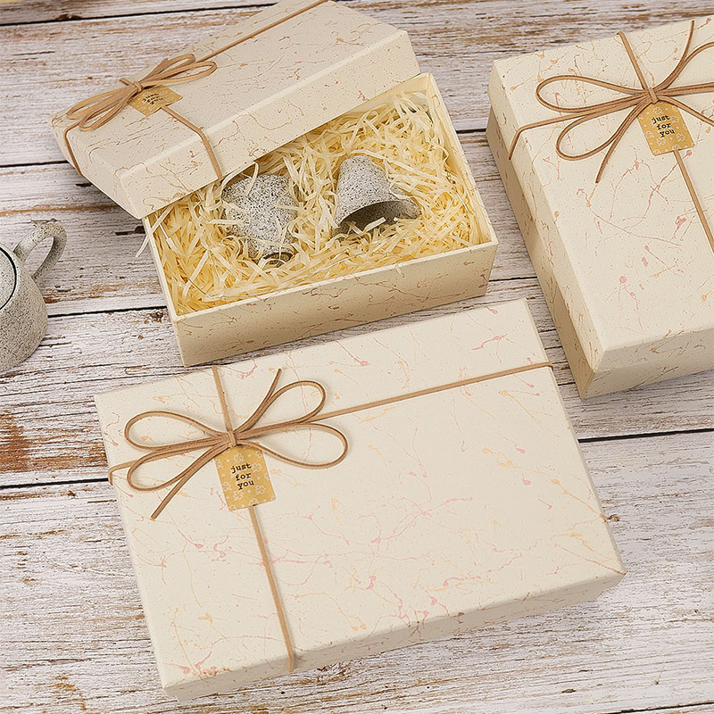 Marble Pattern Gift Box with Rustic Twine Bow